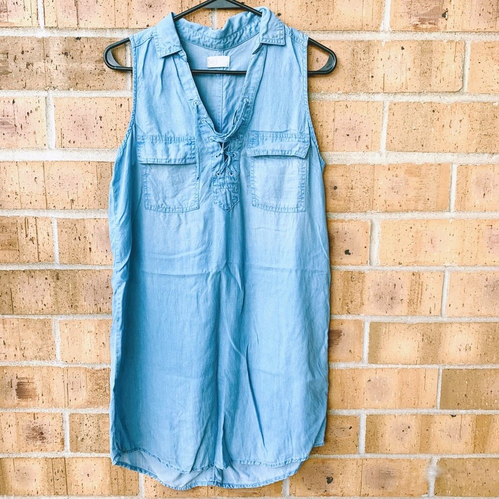 So Soft Denim Lace Up Sleeveless Dress